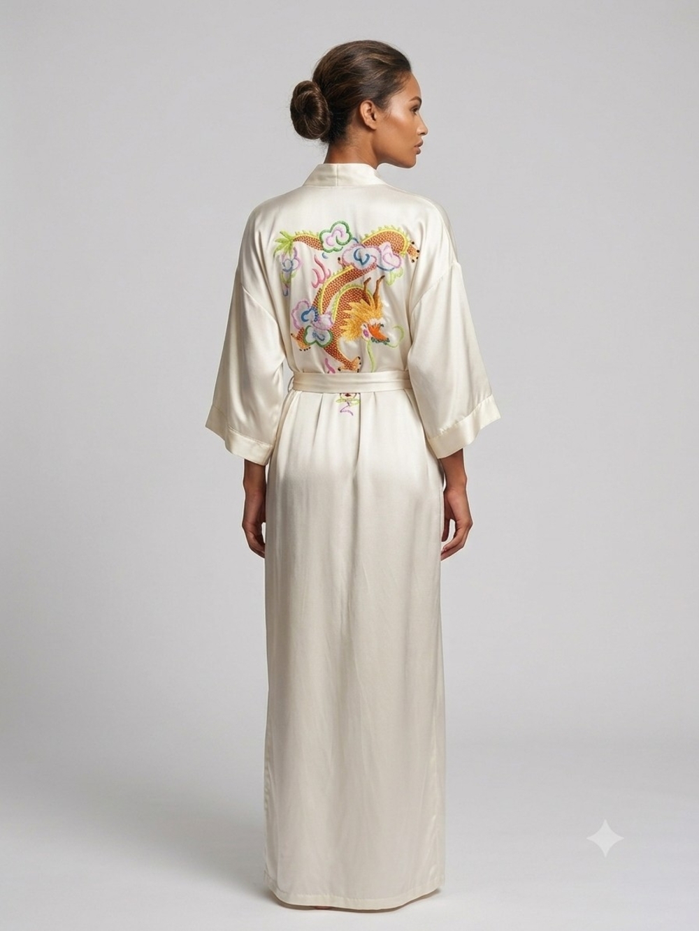 100% Silk Robe Kimono Vintage Peacock Brand  Embroidered Dragon Small